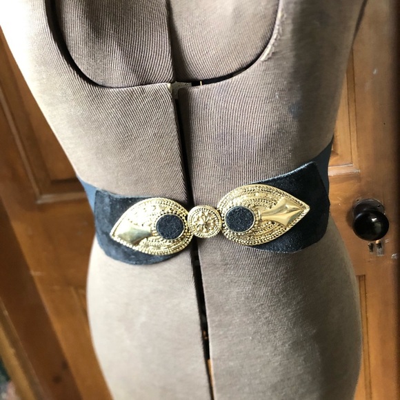 Vtg 1980s Asymmetrical Black Stretchy Waist Belt - Picture 2 of 14